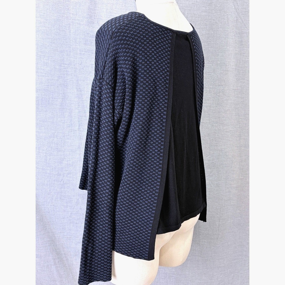 Eileen Fisher‎ Textured Knit Top Blue Black Split Back XXS Oversized